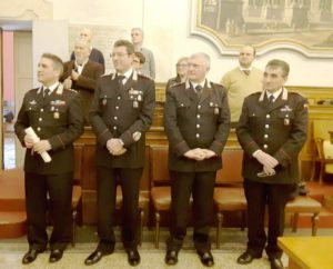 Da sinistra: il capitano Epifani, il colonnello Caporossi, il maggiore Iurlaro e il luogotenente Rossi