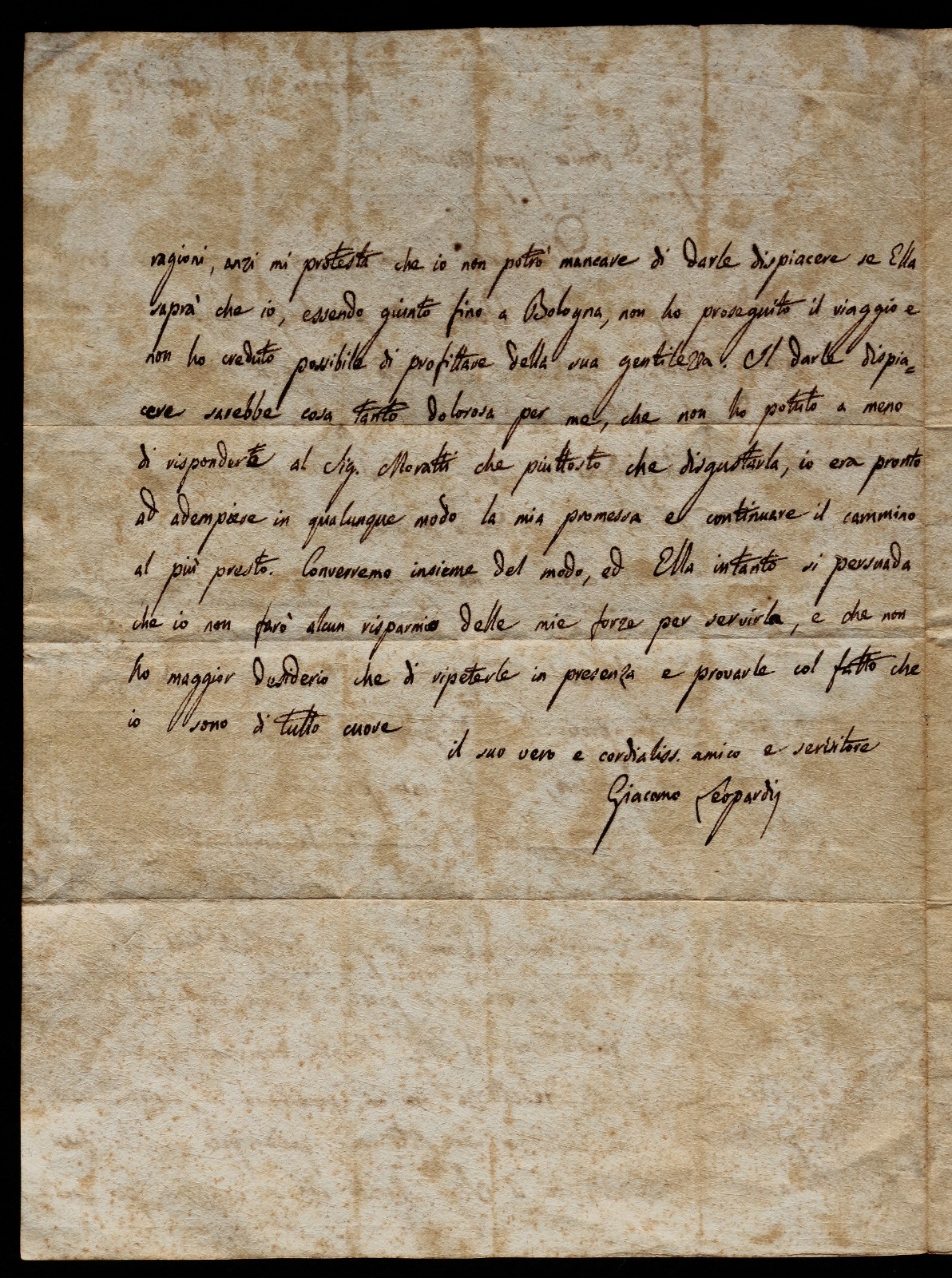lettera autografata di Giacomo Leopardi