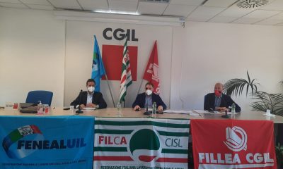 Christian Fioretti, Feneal Uil Marche. Luca Tassi, Filca Cisl e Daniele Boccetti, Fillea Cgil Marche