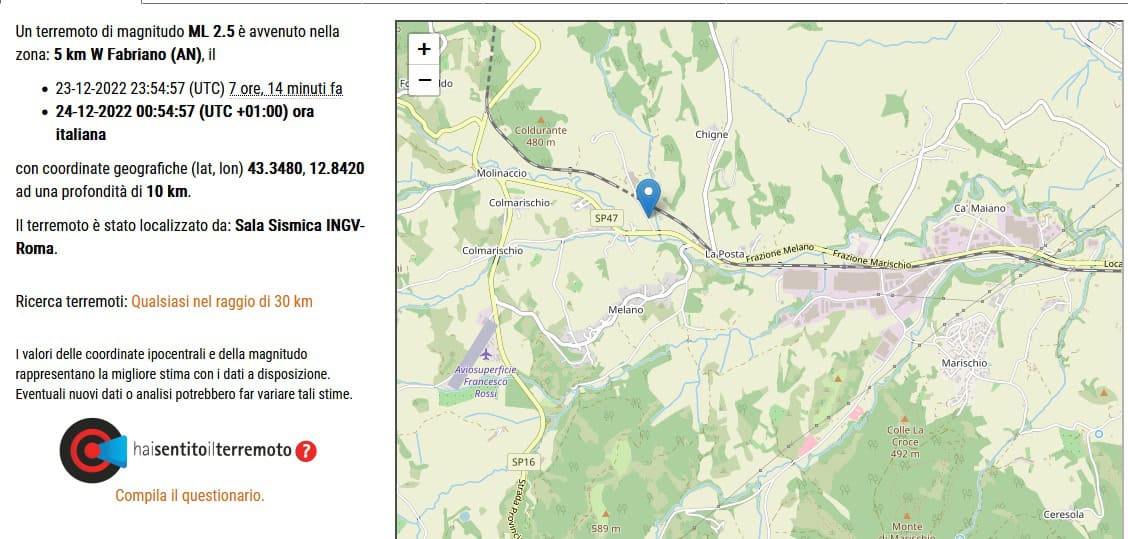 terremoto fabriano 24 dicembre 2022